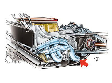 Mercedes MGP W01 - система низкого выхлопа