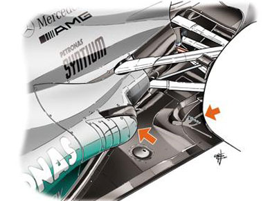 Mercedes F1 W03 – новая выхлопная система