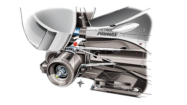 Mercedes F1 W06 Hybrid - задняя подвеска Mercedes F1 W06 Hybrid - задняя подвеска