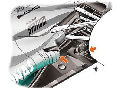 Mercedes F1 W03 – новая выхлопная система Mercedes F1 W03 – новая выхлопная система