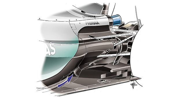 Mercedes F1 W06 Hybrid - новый боковой воздухозаборник Mercedes F1 W06 Hybrid - новый боковой воздухозаборник